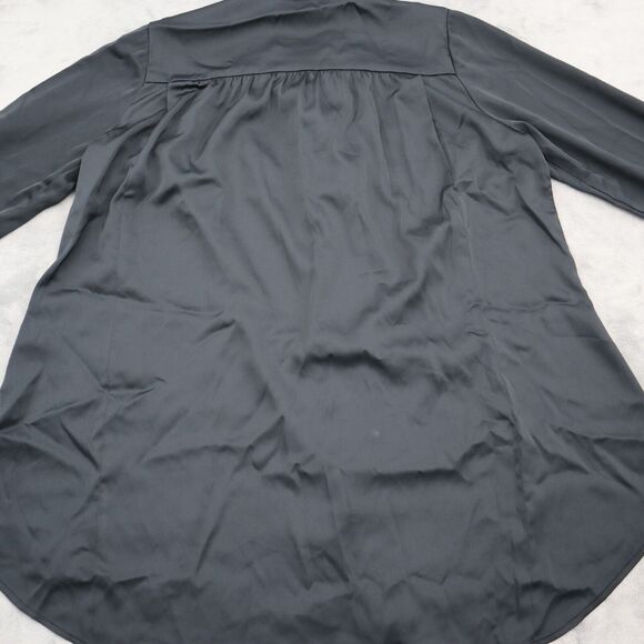 Pleated Shirt Womens Black Long Sleeve Rhinestone Beaded Button Tunic Blouse - Picture 12 of 16